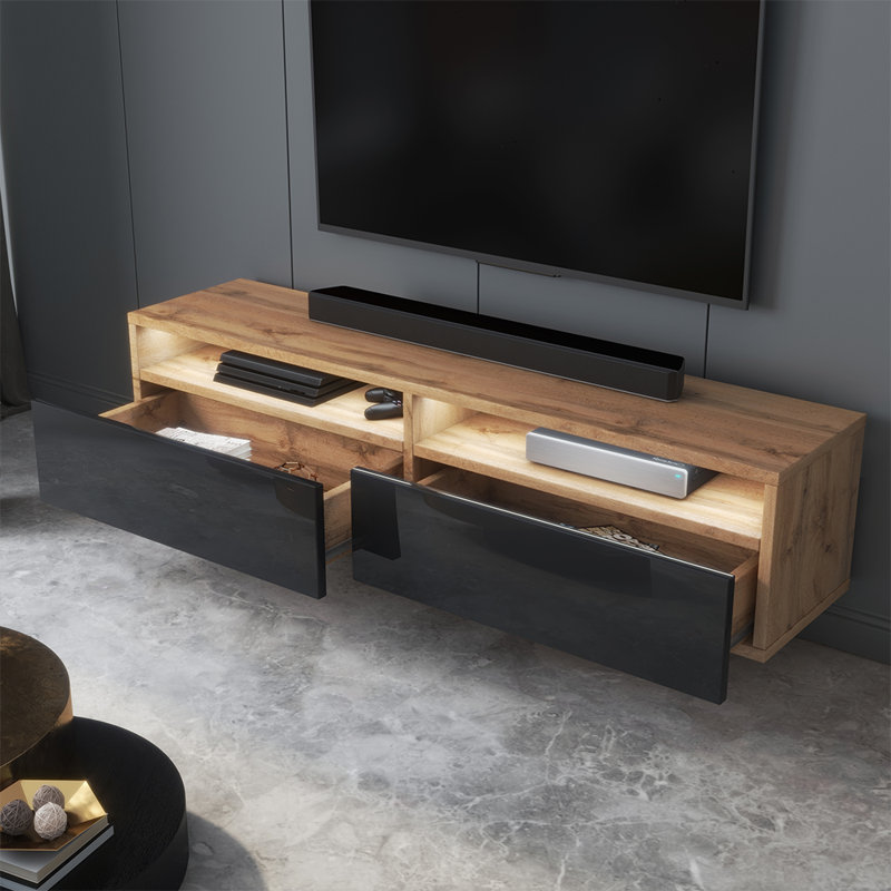 Rodley Unfinished TV Stand for TVs up to 60", Wotan Oak/Black Gloss