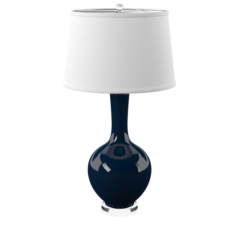 Blanche Navy Ceramic Table Lamp Set with White Cotton Shade