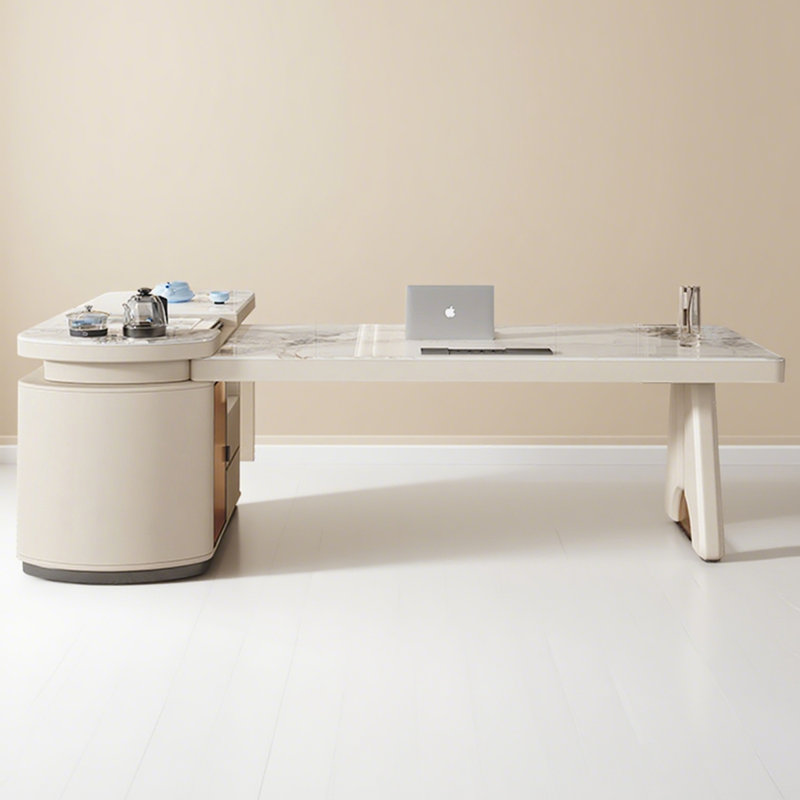Bureau / table à thé en L avec plateau en pierre frittée, H 3,23 po x l 62,99 po x P 31,5 po