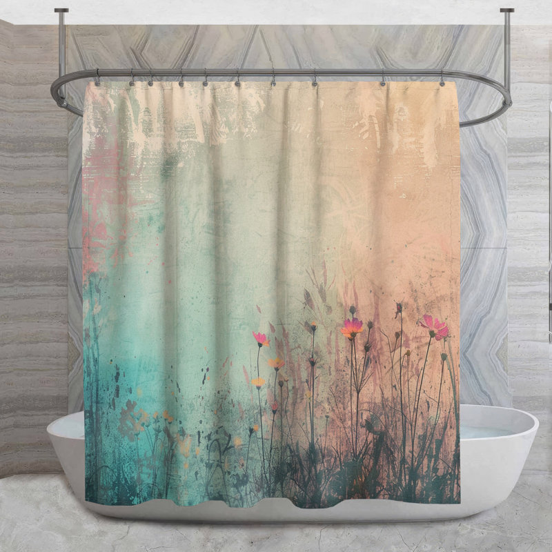 Rideau de douche Wildflowers - Décoration florale de salle de bain Boho Boho, H 93 po x l 70 po
