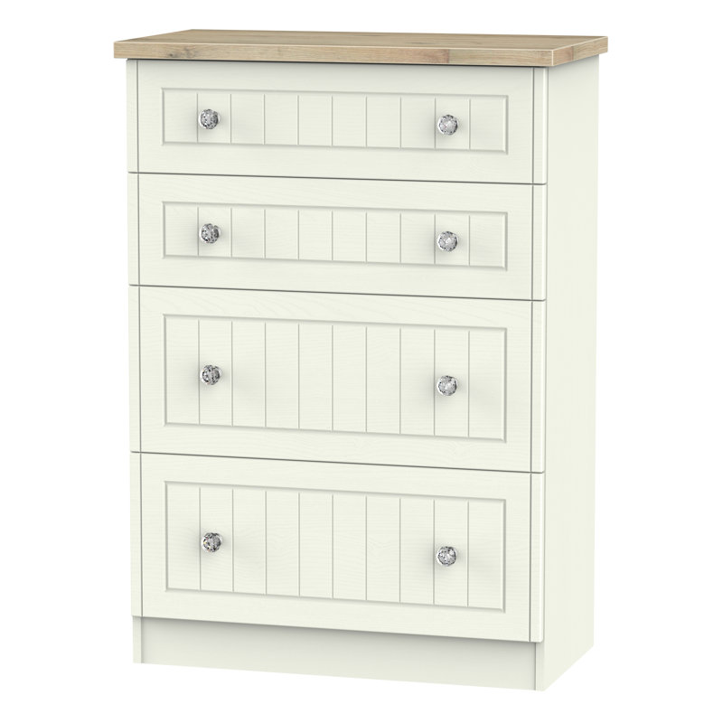 Fully Assembled Zenfield 4 Drawer Chest, Cream Ash/Bordeaux Oak