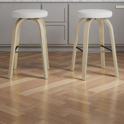 Ensemble de 2 tabourets pivotants, tabouret de bar sans dossier de 30 po de hauteur, siège rembourré en tissu, pieds robustes en bois et repose-pieds en métal, tabouret de style Mid-Century moderne pour les bars, les restaurants