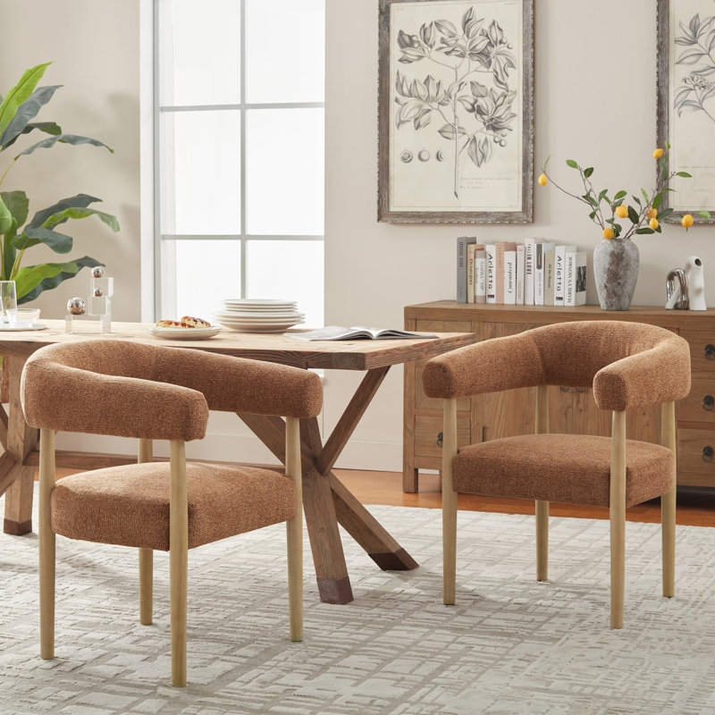 19.3" Seat Height Upholstered Side Dining Armchair with Solid Wood Legs, Orange