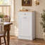Meuble de poubelle basculant de style champêtre avec tiroir de rangement, en bois, d'une capacité de 38 litres (10 gallons), idéal pour la cuisine et la buanderie - Blanc/Une porte-106451147-136026422