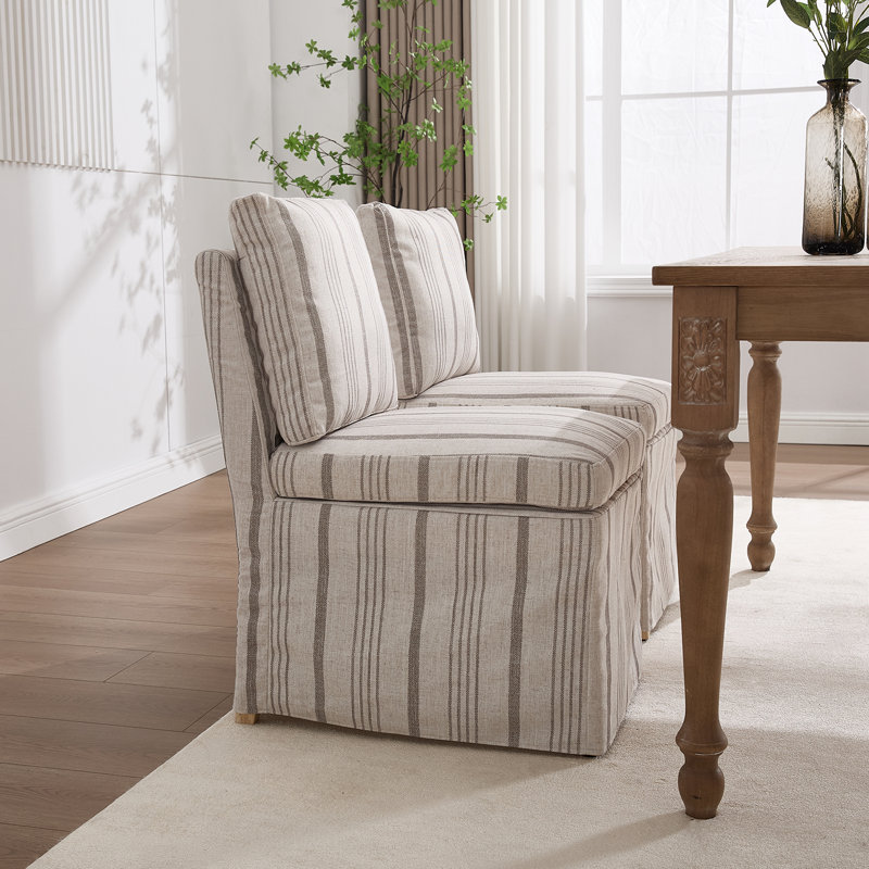 Solid Wood Upholstered Dining Chairs (Set of 2), Khaki Striped