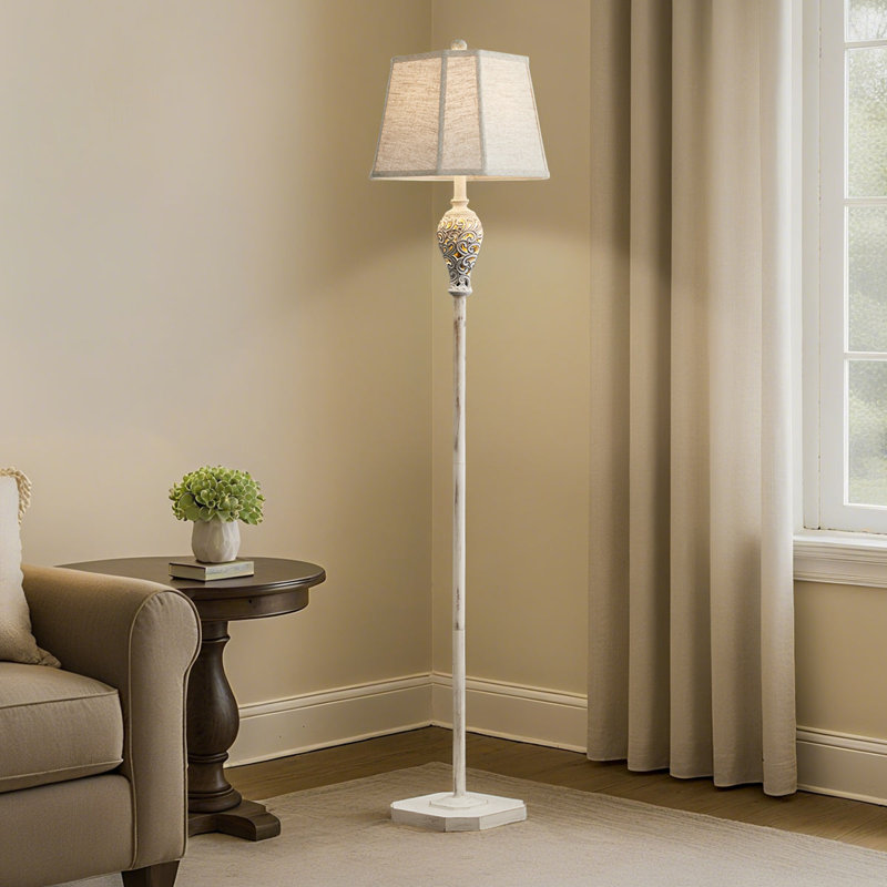 Lampe sur pied rustique en résine blanche de 64,5 po Louann avec veilleuse intégrée