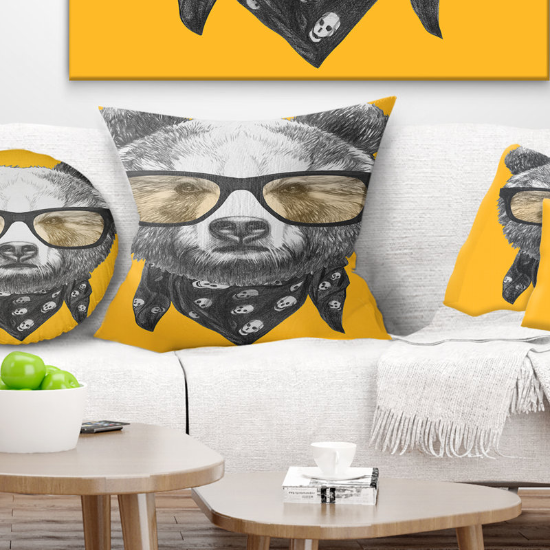 Ours amusant avec des lunettes formelles - Coussin imprimé animal, 16 po x 1 po, Coussin décoratif