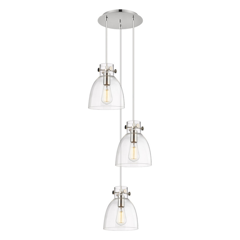 Luminaire suspendu en grappe à 3 lumières Amrith, Clair, Nickel poli