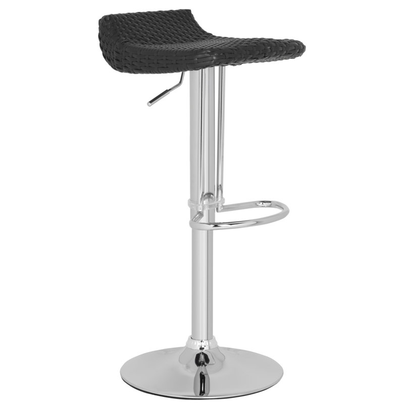 Adalgira Swivel Wicker Adjustable Height Counter Stool with Steel Frame, Wicker Black