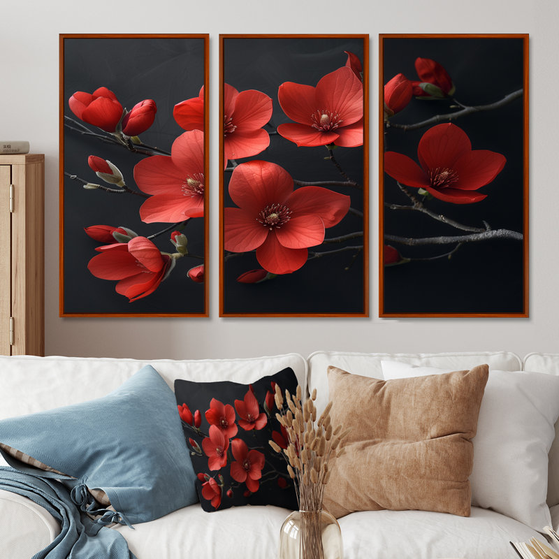 Ensemble de décoration murale Ritzman - Magnolias, H 28 po x l 36 po x P 1 po, Toile avec cadre flottant brun