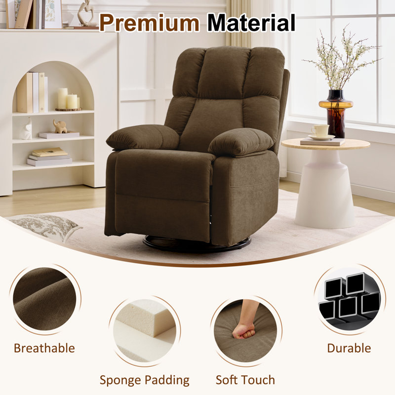 Recliner Chair， 360° Swivel Reclining Chair For Living Room, Small Manual Recliner For Small Space, Brown