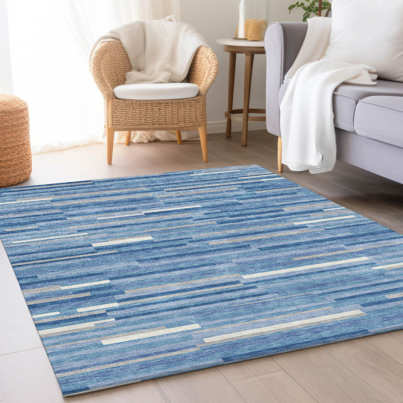 Premium Machine Washable Prisco Sky Rug, Rectangle 2'6" x 3'10"
