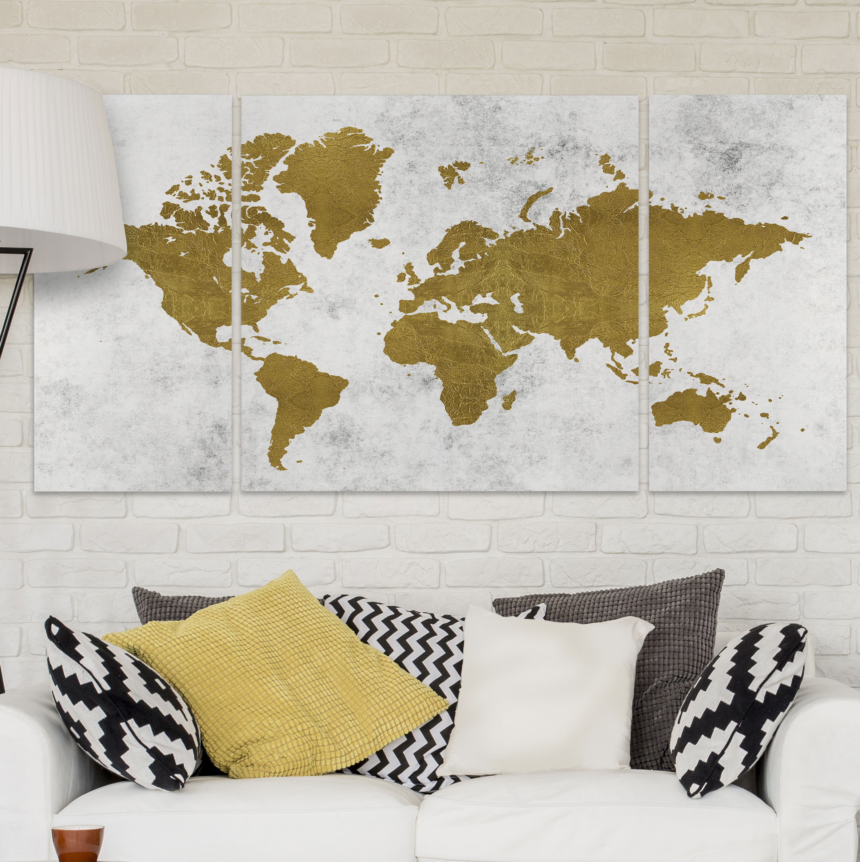 Wexford Home A Premium 'Golden World Map' Painting Multi-Piece Image on ...
