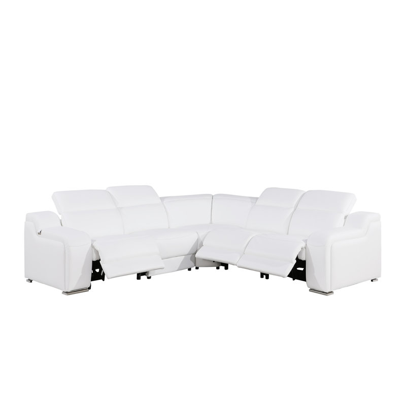 Stanyo 5 - Piece Top Grain Italian Leather Power Reclining Sectional, White Genuine Leather