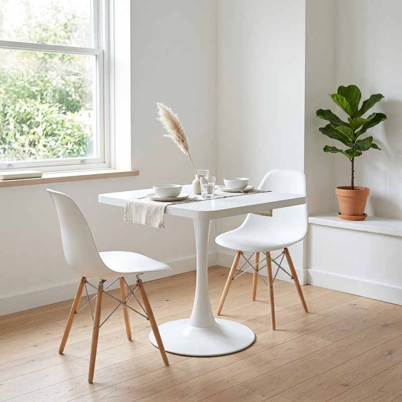 Table carrée carrée, table tulipe de 27,6 po avec plateau de table à bord épaissi et piédestal en métal, table bistro de style Mid-Century pour la cuisine, les petits espaces, le salon et le café (couleur BLANC)