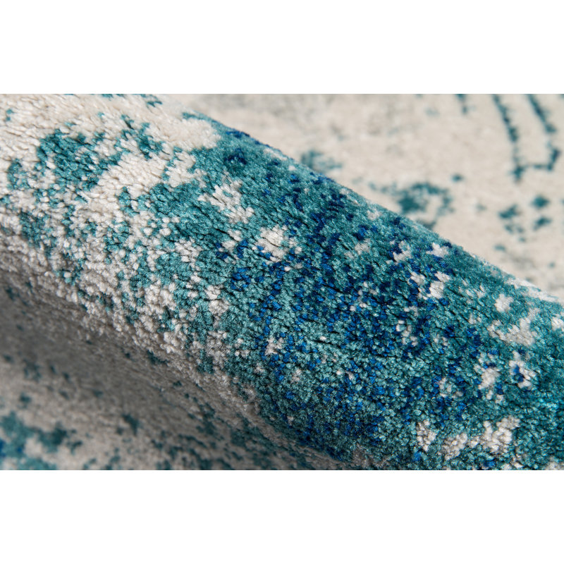 Tapis bleu / beige à motif abstrait Mamora, Rectangle 7 pi 10 po x 9 pi 10 po