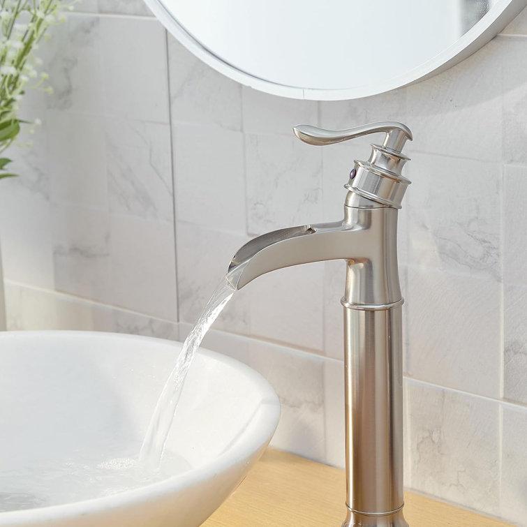 Vessel Sink Faucet Waterfall with Pop Up Drain Without Overflow and Supply Lines Bathroom faucets for Sink 1 Hole One Handle Faucets Vanity Bath Mixer Tap