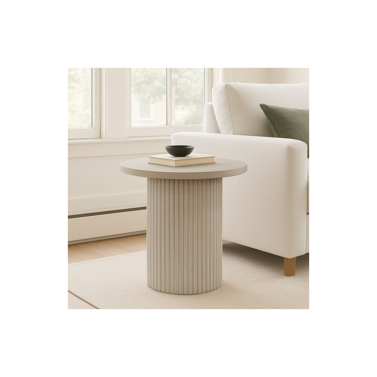 Fairmont Round End Table, White Wash
