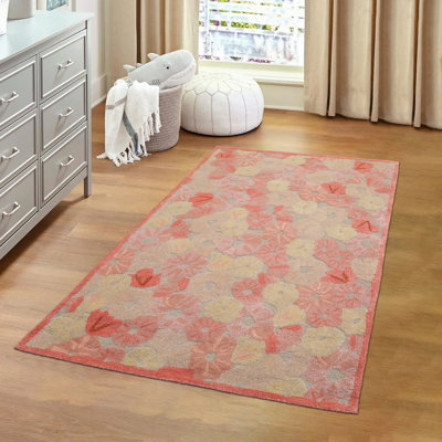 4x6 Beige Wool Oriental Rug Hand Tufted Contemporary Floral