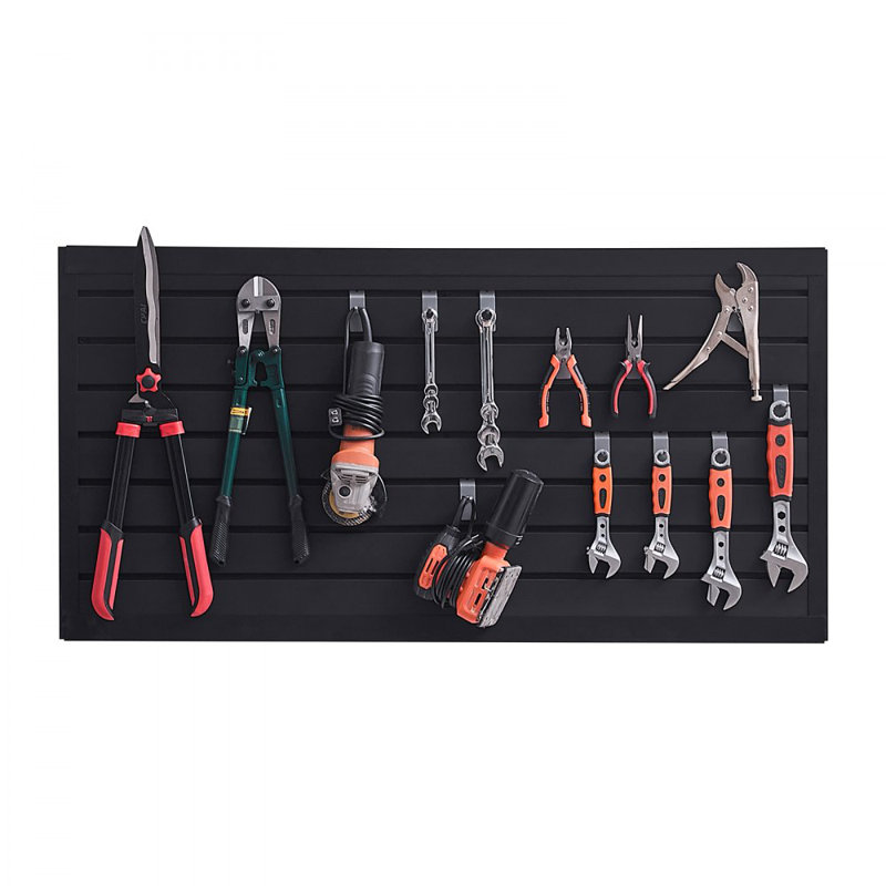 Panneau à lattes en PVC pour garage avec conception modulaire, H 25,4 po x l 48,2 po x P 0,8 po, Noir