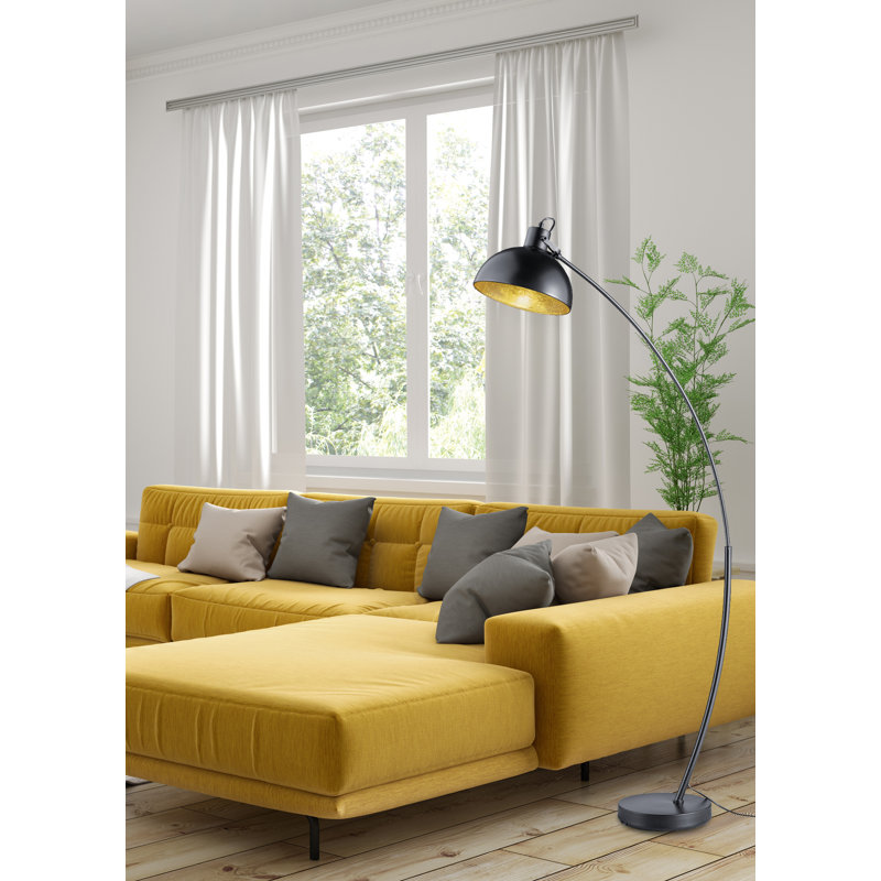 Konen 155cm Black Arched Floor Lamp, Black/Gold