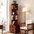 Rotating Bookshelf, 360 Degree Display 5 Tier Corner Bookshelf With Drawer For Small Space, Floor Standing Heise Storage Rack, Wood Narrow Book Shelf Organizer-890852708