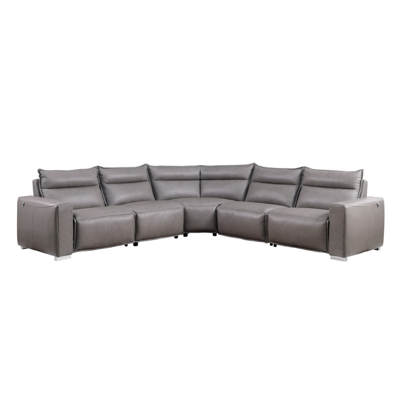 Luxury Sierra Italian Leather Power Reclining Sectional With Plush Seating And Usb Connectivity, Gray Leather