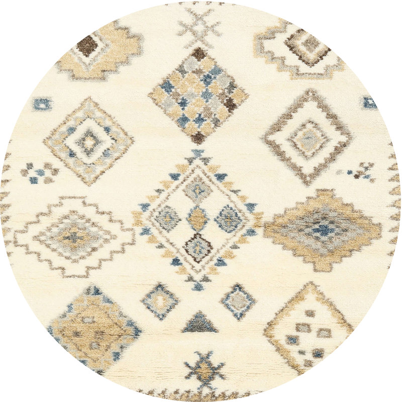 Tapis contemporain beige / jaune, Rond 3 pi