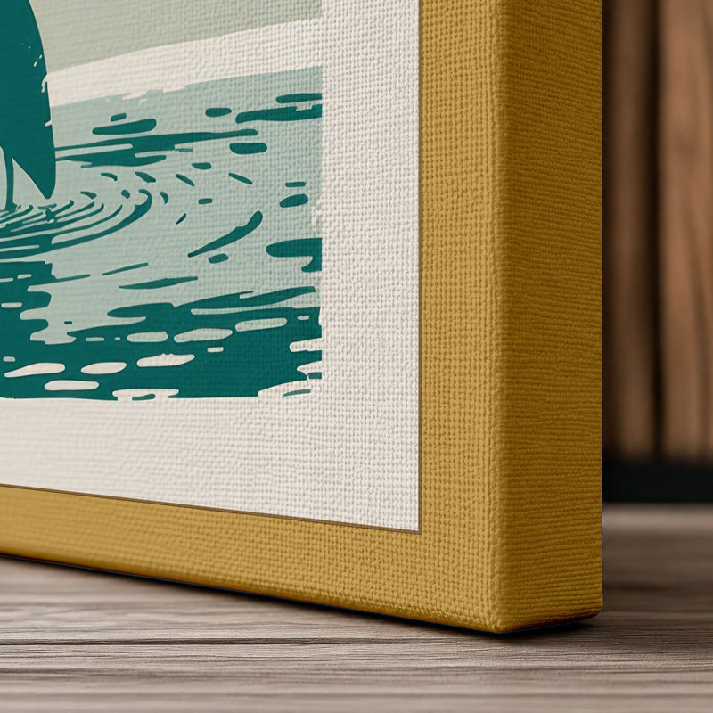 Heron in Reeds Japandi - Wrapped Canvas, 24x16 - 61.0 x 40.6 cm, Ochre Border