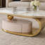Table basse ovale de luxe de 51,18 po avec tiroir, plateau en verre imprimé, cadre en acier inoxydable brossé 201 #, centre de rangement de salon moderne