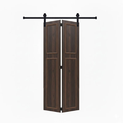 Porte pliante en panneau de fibres à densité moyenne à 2 panneaux en noyer de 18 po et 30 po x 78 po avec quincaillerie de porte de grange