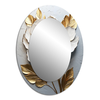 Pivoine fleurie en or et blanc I - Miroir mural traditionnel ovale