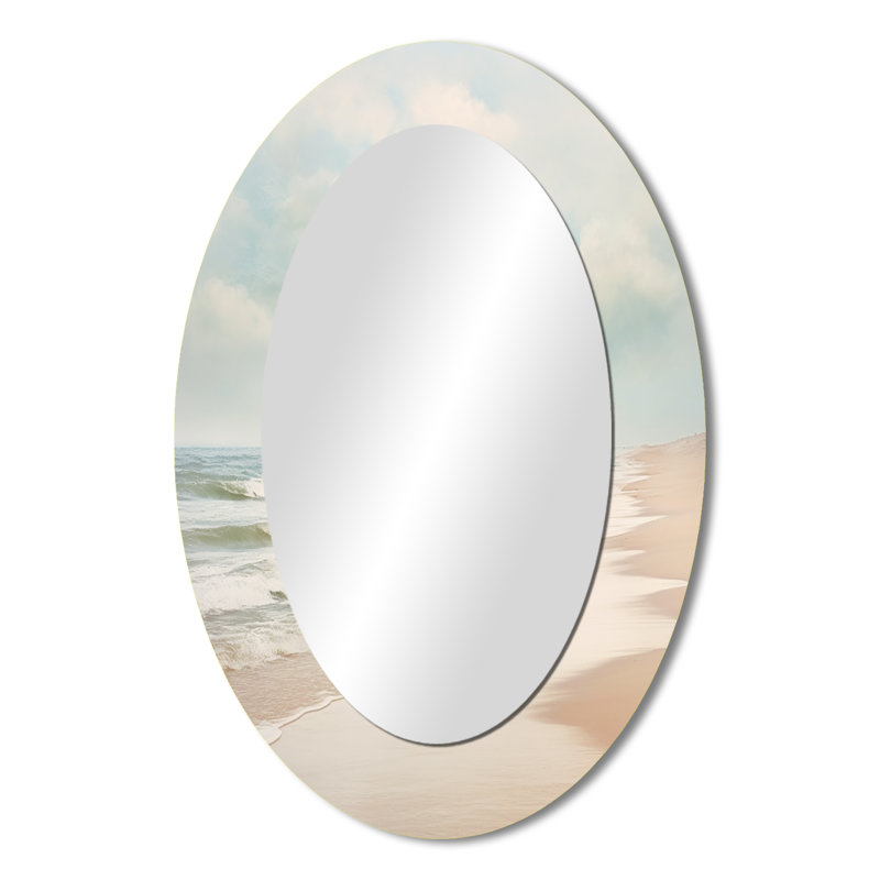 Minimalisme plage paysage VI - miroir mural ovale blanc, 36 po x 24 po