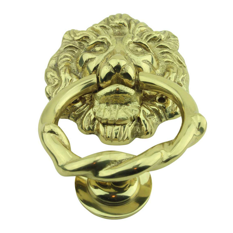 Solid Brass Lion Head Door Knocker with Lacquered Finish