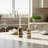Striped Marble & Acacia Candleholder, White-1457609889