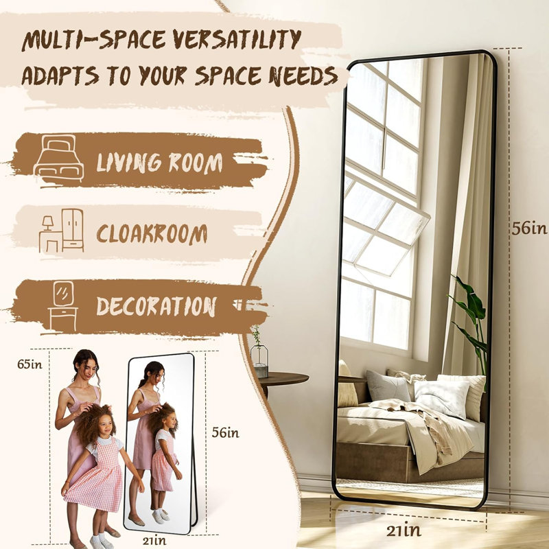 56"x21" Floor Full Length Mirror Standing Full Body Rounded Corner Rectangle Mirrors