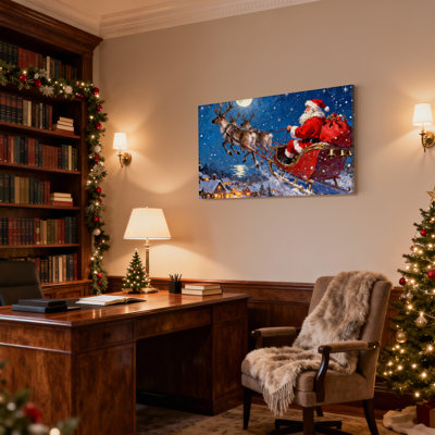 Ensemble de 3 impressions sur toile de Noël, père Noël, renne, traîneau, nuit, scène de nuit