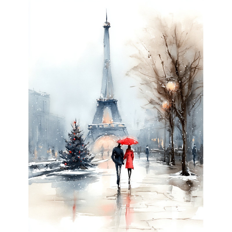 Art mural sur toile Snowy Promenade Paris, H 24 po x l 16 po