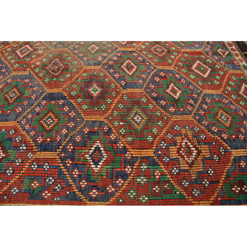 Tapis turc rétro vintage avec broderie complexe en bleu éblouissant pour la décoration de chambre à coucher