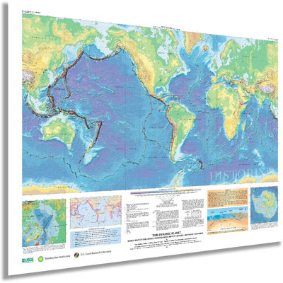 " 2006 World Map Of Volcanoes Earthquakes Impact Craters & Plate Tectonics "