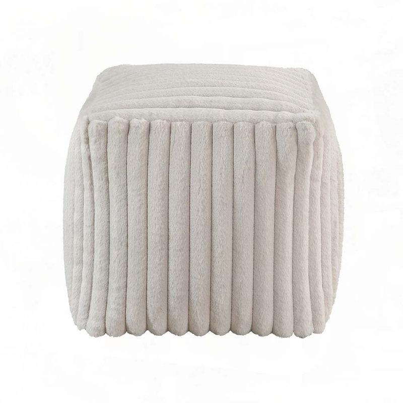 Corduroy Fabric Upholstery Modern Ottoman, Off White Corduroy