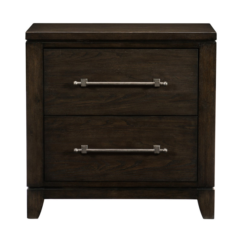 Table de chevet moderne avec 2 tiroirs - Finition brun foncé de style contemporain