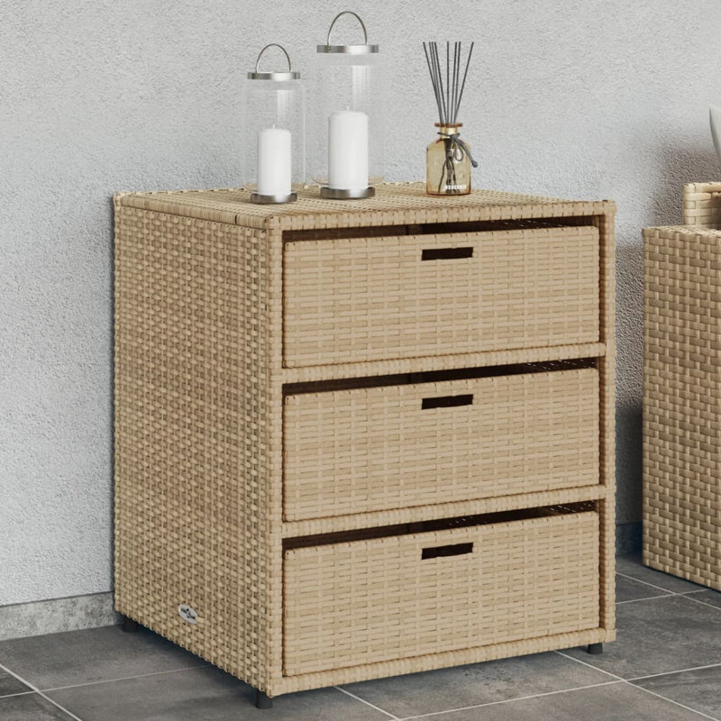 Garden Storage Cabinet 55X59x69 Cm Poly Rattan, Beige