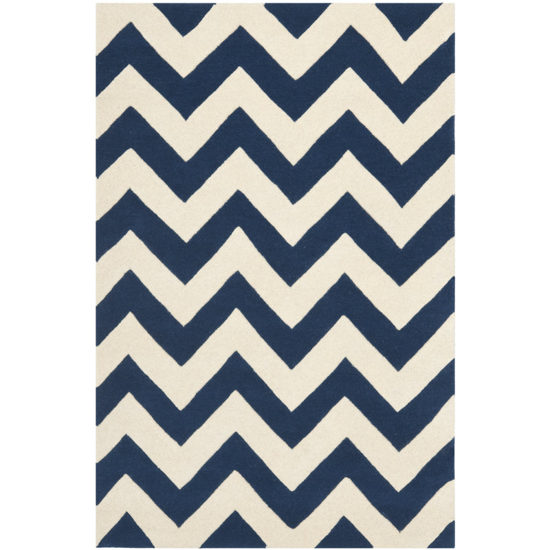 Terence Chevron Wool Hand Woven Area Rug, Rectangle 61 x 91 cm