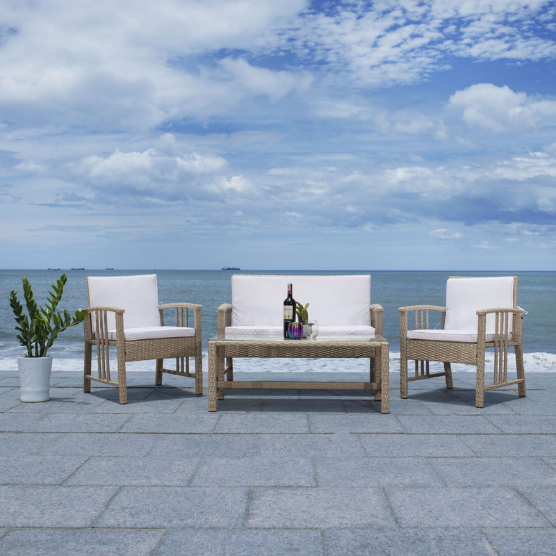 Palace Wicker 4 - Person Patio Conversation Set with Cushions, Beige