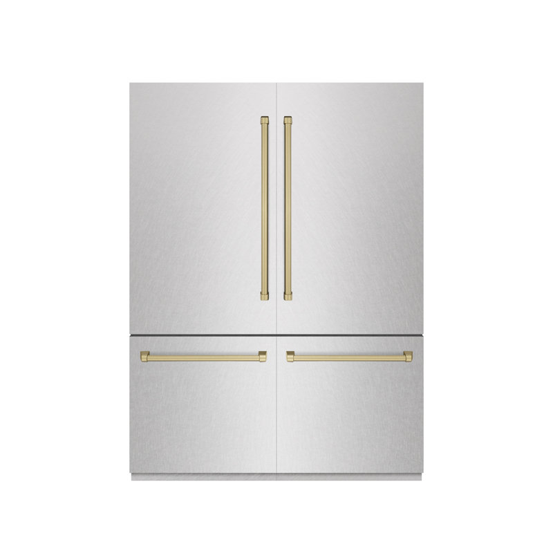 ZLINE Autograph Edition 60 in. 32.2 cu. ft. French Door Built-In Bottom Freezer Refrigerator with Water Dispenser and Ice Maker in Stainless Steel with Graphite Gray Interior and Accents
