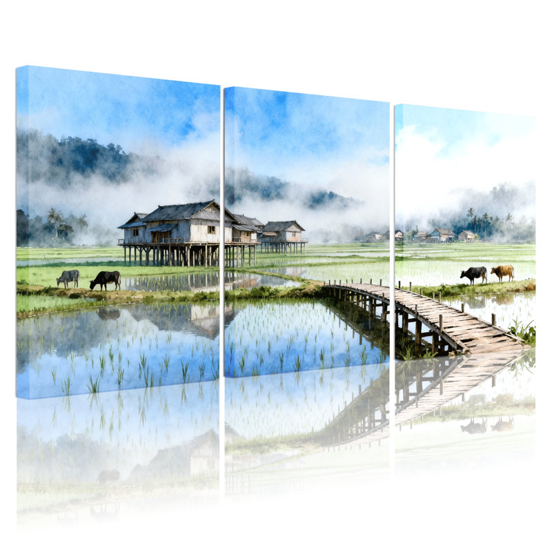 Paysage et nature, ensemble de 3 reproductions d'art sur toile, H 24 po x l 48 po