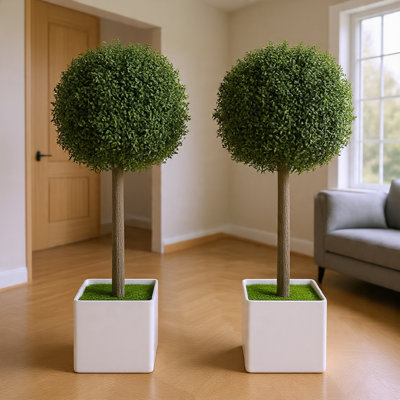 2 boules topiaires artificielles en buis, fausses plantes avec 114 feuilles en polyéthylène