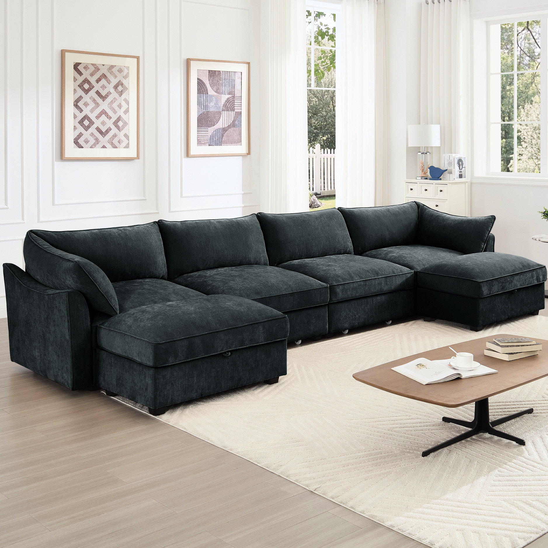 Hokku Designs U Shape Oversized 4 Seater With 2 Ottomans, 6 - Seat ...