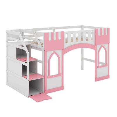 Lit mezzanine simple avec escalier de rangement et fenêtre